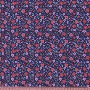 TISSU Liberty ® Fleurs  Orange Violet  100% Coton - Au mètre