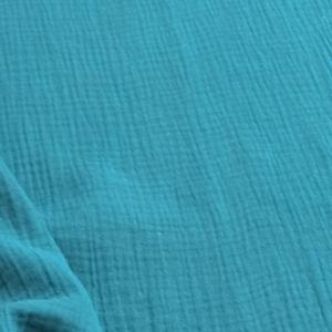 Tissu Double Gaze Uni 100% Coton Gaufré Paon Turquoise - vendu au mètre ou au 1/2 mètre