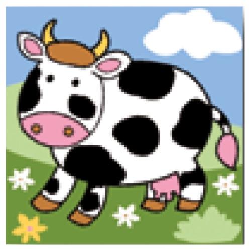 CANEVAS POUR ENFANT MOTIF VACHE - KIT AVEC FILS - 20 x 20