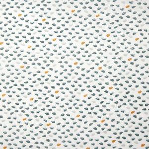 Tissu imprimé feuillages - Gris bleuté / Or - 100% coton - au mètre