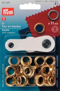 Oeillets avec rondelles 11mm avec jeu de pose Prym - Or - Lot de 15